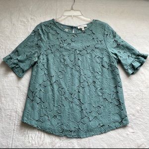 Monteau Seafoam Green Lace Short Sleeves Top size L( runs more like a M)